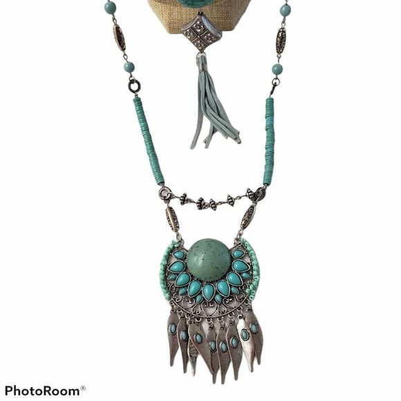 Treska Bohemian Turquoise Color Double Strand Necklace - Picture 3 of 7
